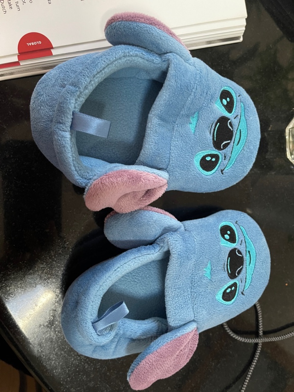 Blue Plush stitch Character Slippers with Pink Ears